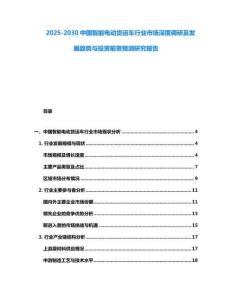 2025-2030中國智能電動貨運車行業市場深度調研及發展趨勢與投資前景預測研究報告