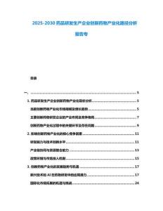 2025-2030藥品研發(fā)生產(chǎn)企業(yè)創(chuàng)新藥物產(chǎn)業(yè)化路徑分析報(bào)告專