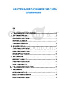 中国人工智能技术应用行业市场发展深度分析及行业整合与投资前景研究报告