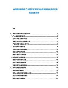 中國塑料制品業(yè)產(chǎn)業(yè)現(xiàn)狀研究及市場競爭格局與投資方向深度分析報告