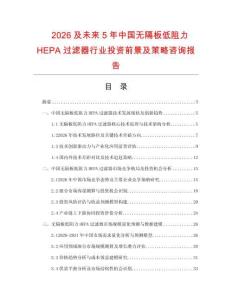 2026及未來5年中國無隔板低阻力HEPA過濾器行業投資前景及策略咨詢報告