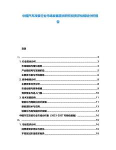 中國汽車改裝行業(yè)市場發(fā)展需供研究投資評估規(guī)劃分析報告