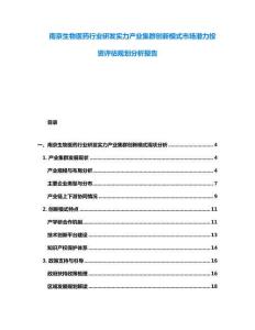 南京生物醫(yī)藥行業(yè)研發(fā)實(shí)力產(chǎn)業(yè)集群創(chuàng)新模式市場潛力投資評估規(guī)劃分析報(bào)告