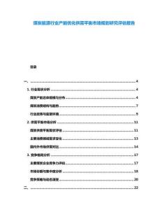 煤炭能源行業(yè)產(chǎn)能優(yōu)化供需平衡市場規(guī)劃研究評估報告