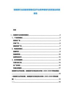 短視頻行業流量變現模式及平臺競爭格局與投資退出機制報告