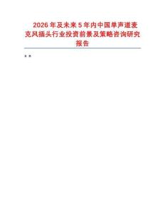 2026年及未來5年內(nèi)中國單聲道麥克風插頭行業(yè)投資前景及策略咨詢研究報告