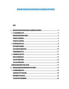 智慧城市建設項目投資效益與運營模式研究報告