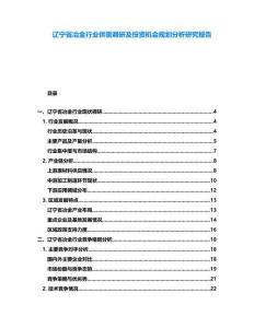 遼寧省冶金行業供需調研及投資機會規劃分析研究報告