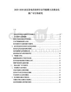 2025-2030余壓發(fā)電在紡織行業(yè)節(jié)能潛力及商業(yè)化推廣可行性研究