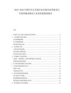 2025-2030中國汽車后市場行業市場全面考察及汽車保養服務模式與未來發展趨勢報告