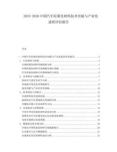 2025-2030中國汽車輕量化材料技術突破與產業化進程評估報告
