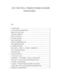 2025-2030中國人工智能技術應用場景與商業(yè)化路徑研究評估報告