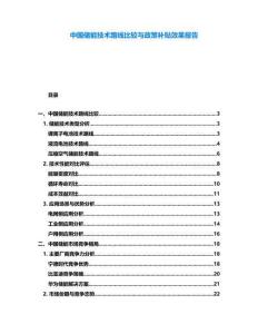 中國儲能技術路線比較與政策補貼效果報告