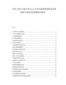 2025-2030中國手表Watch行業市場深度調研及發展趨勢與投資前景預測研究報告