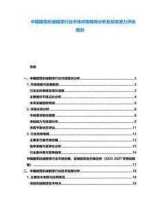 中國建筑機械租賃行業(yè)市場供需格局分析及投資潛力評估規(guī)劃