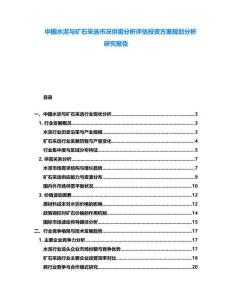 中國水泥與礦石采選市況供需分析評估投資方案規(guī)劃分析研究報告