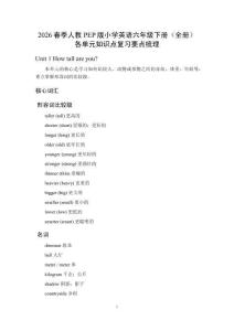 2026春季人教PEP版小學(xué)英語六年級(jí)下冊(cè)（全冊(cè)）各單元知識(shí)點(diǎn)復(fù)習(xí)要點(diǎn)梳理
