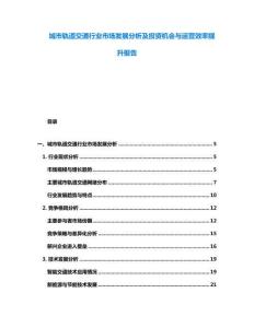 城市軌道交通行業(yè)市場發(fā)展分析及投資機(jī)會(huì)與運(yùn)營效率提升報(bào)告