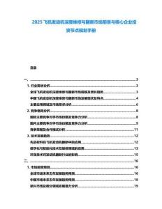 2025飛機(jī)發(fā)動機(jī)深度維修與翻新市場前景與核心企業(yè)投資節(jié)點(diǎn)規(guī)劃手冊