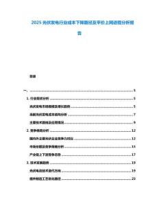 2025光伏發(fā)電行業(yè)成本下降路徑及平價上網(wǎng)進程分析報告