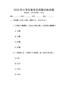 2025年小學生數學應用題訓練試題