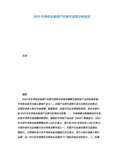 2025半導(dǎo)體設(shè)備國產(chǎn)化替代進(jìn)程分析報告