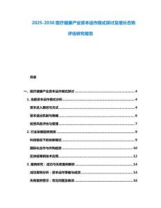 2025-2030醫(yī)療健康產(chǎn)業(yè)資本運作模式探討及增長態(tài)勢評估研究報告