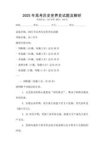 2025年高考歷史世界史試題及解析
