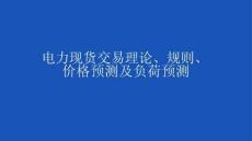 電力現(xiàn)貨交易理論、規(guī)則、價格預測及負荷預測