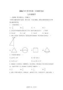 2026年河南省平顶山市鲁山县协作区中考学科次调研考试九年级数学【含答案】