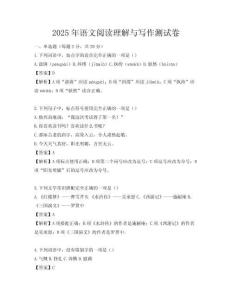 2025年语文阅读理解与写作测试卷