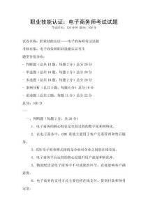 職業技能認證：電子商務師考試試題