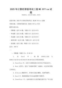 2025年計(jì)算機(jī)等級考試二級MS Office試題