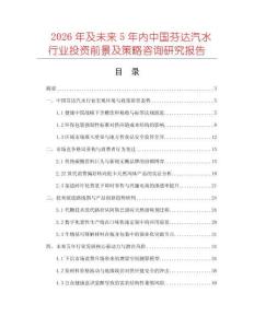 2026年及未來5年內中國芬達汽水行業投資前景及策略咨詢研究報告