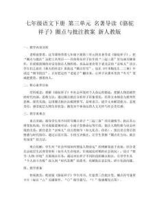 七年級語文下冊 第三單元 名著導讀《駱駝祥子》圈點與批注教案 新人教版