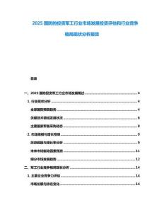 2025國防的投資軍工行業(yè)市場發(fā)展投資評估和行業(yè)競爭格局現(xiàn)狀分析報(bào)告