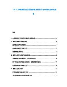 2025中國痛風(fēng)治療藥物患者支付能力與市場分層研究報(bào)告