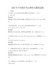 2025年中考數學考點解析及模擬試題