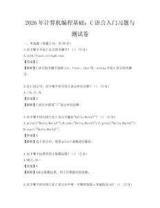 2026年計算機編程基礎：C語言入門習題與測試卷