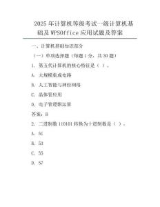 2025年計算機等級考試一級計算機基礎(chǔ)及WPSOffice應(yīng)用試題及答案