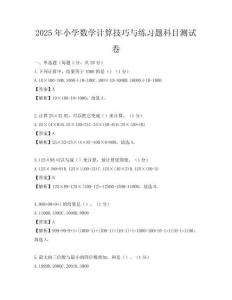2025年小學數學計算技巧與練習題科目測試卷