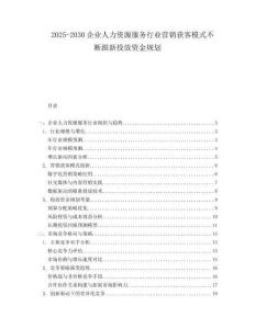 2025-2030企業(yè)人力資源服務(wù)行業(yè)營銷獲客模式不斷跟新投放資金規(guī)劃
