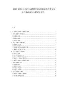 2025-2030日本汽車改裝件市場供需情況投資發展評估策略規劃分析研究報告