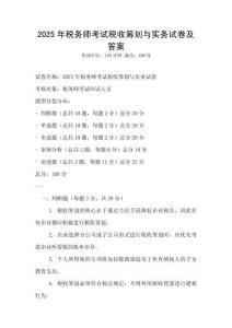 2025年稅務師考試稅收籌劃與實務試卷及答案
