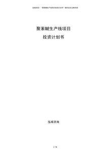 聚苯醚生產線項目投資計劃書