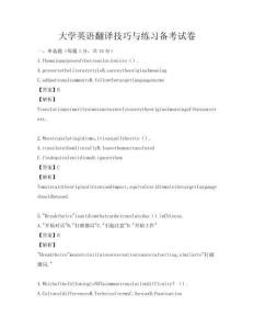 大學英語翻譯技巧與練習備考試卷