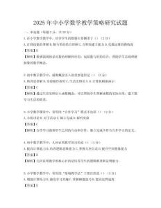 2025年中小學數學教學策略研究試題