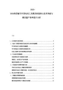 2025-2030熱烈編寫中國電動工具模具制造核心技術(shù)突破與模具量產(chǎn)效率提升分析