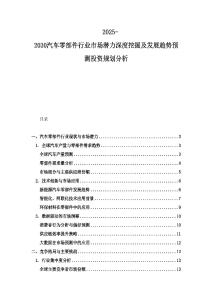 2025-2030汽车零部件行业市场潜力深度挖掘及发展趋势预测投资规划分析