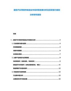捷克汽車零部件制造業市場供需發展分析及投資潛力規劃分析研究報告